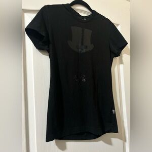 Love Moschino Black Sequin Graphic T-Shirt | Hat & Bow Tie Designer Tee Size M
